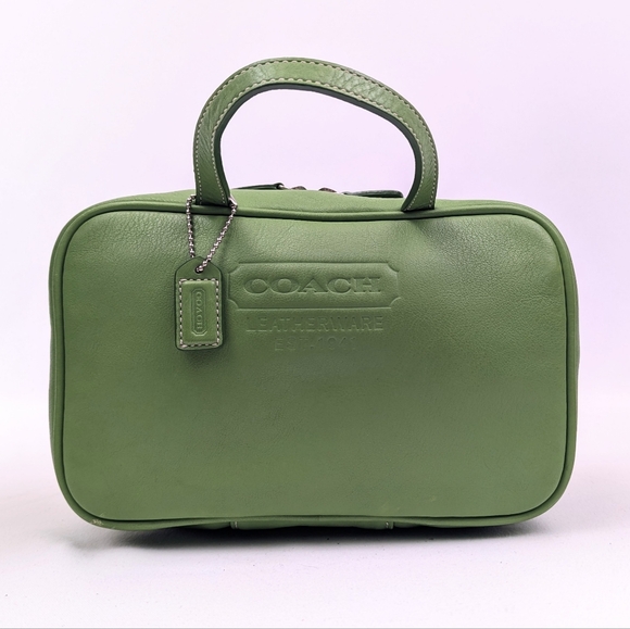 Vintage Coach Leather Cosmetic Case Makeup Toiletries Zip Around Travel  Green - Picture 1 of 16